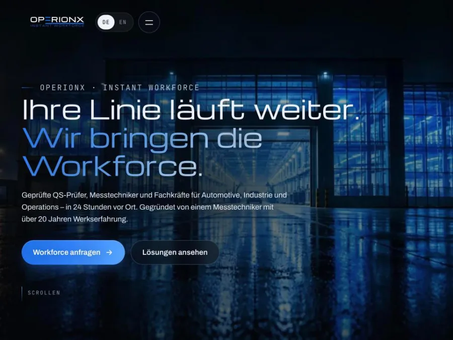 OperionX – Startseite der Website